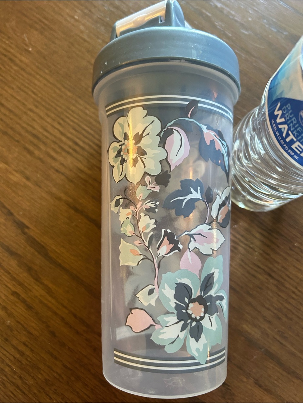 Vera Bradley Gray Floral Travel Tumbler with Pastel Blooms